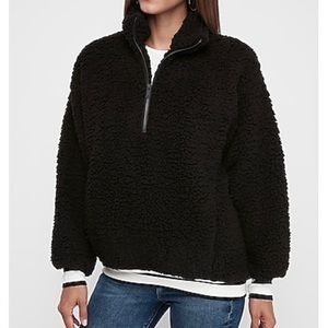 Express Varsity Stripe Sherpa Quarter  Sweatshirt